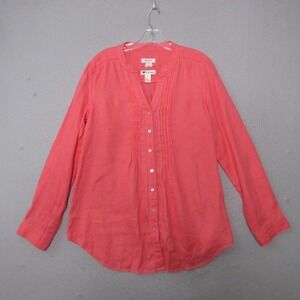 Malvin Tunic Top M Coral Linen Pintuck Roll Tab Sleeve Lagenlook Coastal Boho